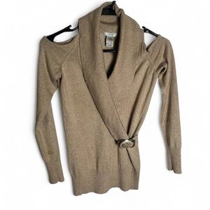 Cache Cream Cowl Neck Sweater with Ring Accent SZ XS